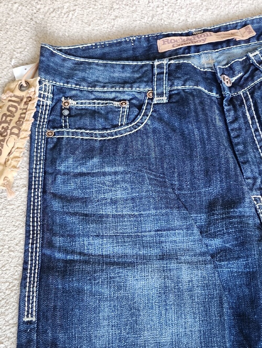 Rock & Roll Cowboy Men's Double Barrel Relaxed Bootcut Jeans Dark Wash - Picture 4 of 15